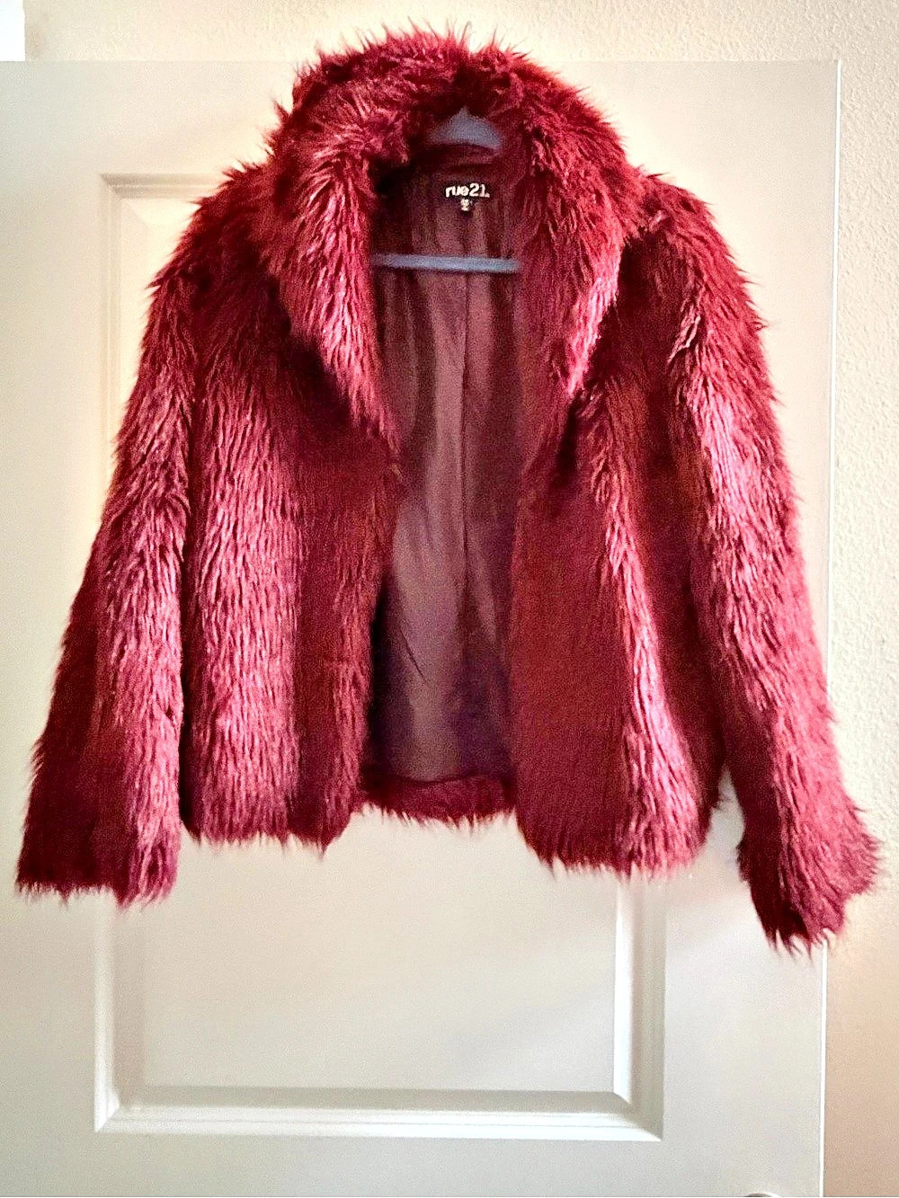Rue21 Burgundy Faux Fur Jacket Like New